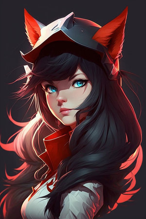 3D Illustration of a Fantasy Girl with a Helmet and Maskの素材