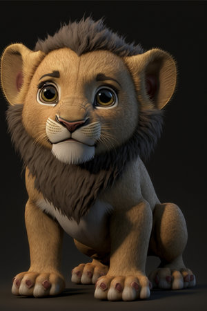 3d rendering of a cute lion isolated on a dark background.の素材
