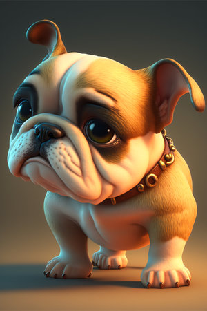 3D rendering of a French Bulldog isolated on a dark background.の素材