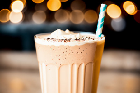 Iced chocolate milkshake with whipped cream in a tall glassの素材