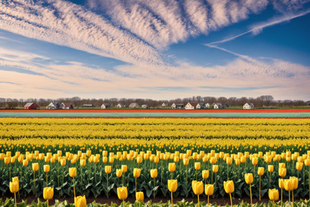 Field of yellow tulips in the Netherlands. Holland. Springtime.の素材
