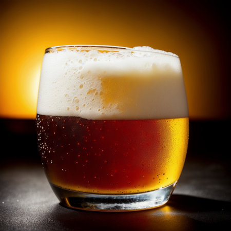 glass of beer on a dark background. tinting. selective focusの素材