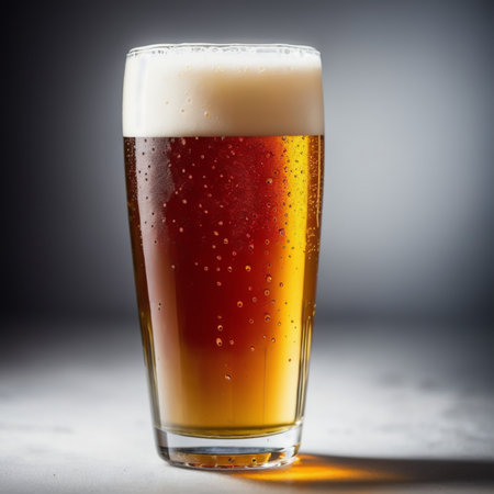 Glass of beer with foam on a dark background. Alcoholic drink.の素材