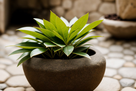 Plant in a pot on a stone background. Selective focus.の素材