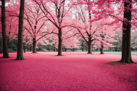 Pink cherry blossom tree in the park, vintage color tone.の素材