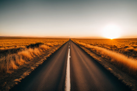 Sunset on an empty road in the Australian Outback, Australiaの素材