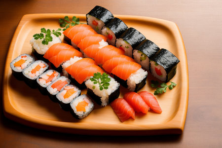 Japanese food restaurant, sushi maki gunkan roll platter setの素材