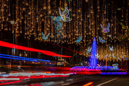 Christmas lights in the city of Barcelonaの写真素材