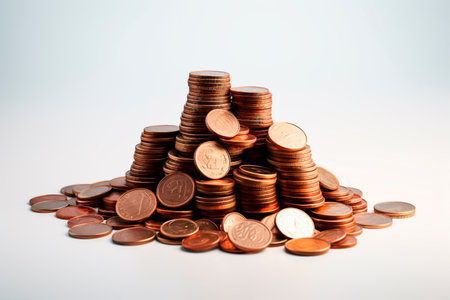 Coin stack with white background and copyspaceの素材
