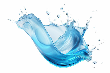 Blue aqueous liquid splash with ripples, drops and splashes with white backgroundの素材