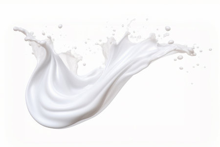 Milky white liquid splash with ripples, drops and splashes on a white backgroundの素材