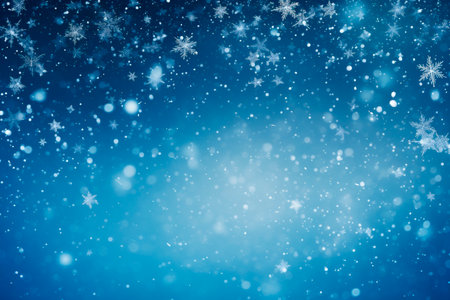 Blue background with snowflakes, winter, christmas, bokeh, copy space. High quality photoの素材