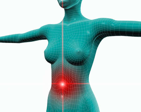 3d image of a woman with stomach acheの写真素材