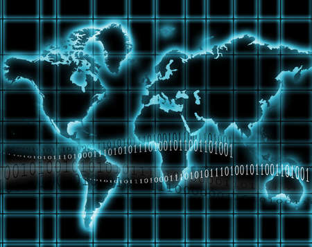 Abstract blue globe world map and internetの写真素材