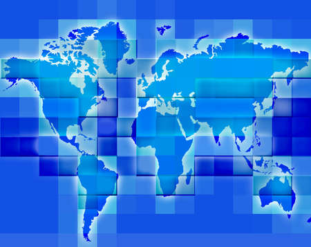 Blue mosaic of globe worldmapの写真素材