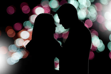 Illustration of couple silhouette in a townの写真素材