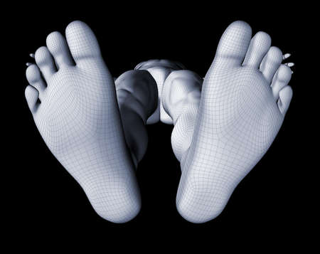 Mesh render of a sole of a man in a black backgroundの写真素材