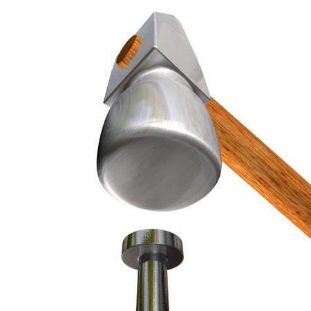 3d image of hammer and nailの写真素材