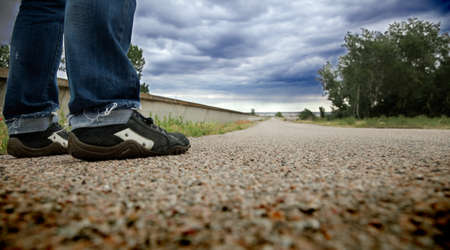 Walking in the middle of the roadの写真素材