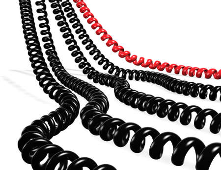 Several telephone cables red and black isolated in whiteの写真素材