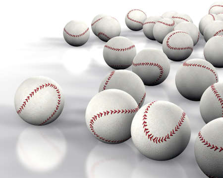 3D image many baseballs isolated on whiteの写真素材