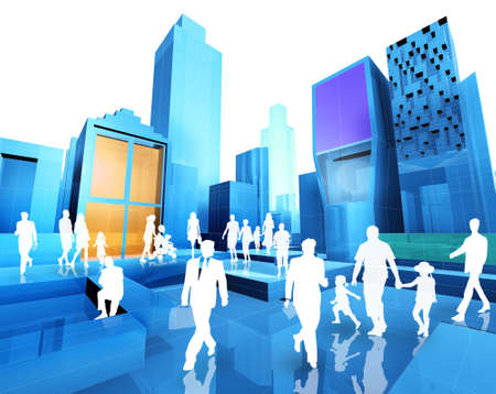 3D image of the city and peopleの写真素材