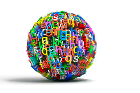 3d conceptual illustration with colored ball letters isolated in whiteの写真素材