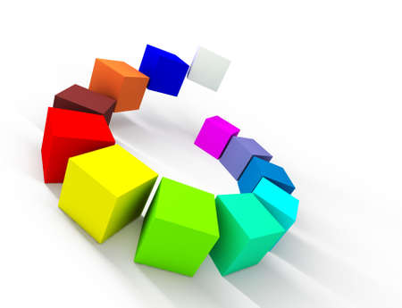 3D image color palette with colored blocks isolated on whiteの写真素材