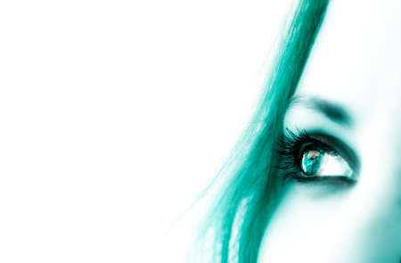 girl  looking with copy space in blue tonedの写真素材
