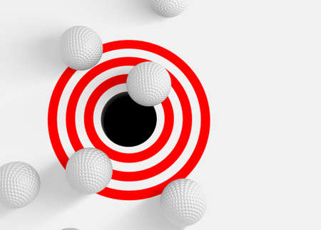 Conceptual 3d image with golf balls and hole