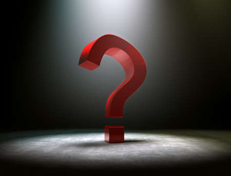 3d image of red question mark with dramatize spotlight