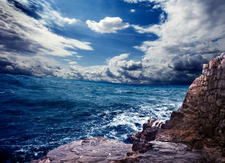 Ocean storm and rocksの写真素材