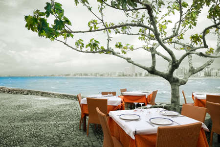 Restaurant near the sea at Peñiscola Spain の写真素材
