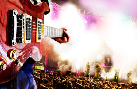 Live music background,Guitar player and publicの写真素材