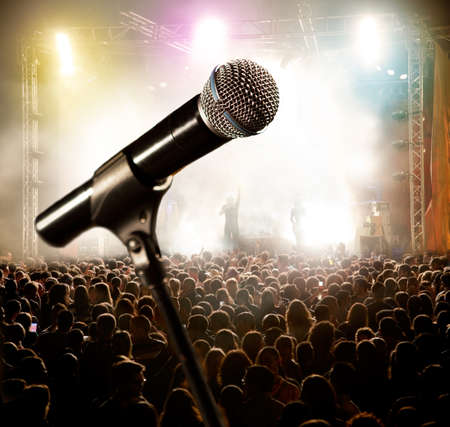 Live music background Microphone and publicのeditorial素材