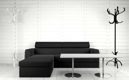 3d interior architecture.Modern sofa and table in black and white toned.の写真素材