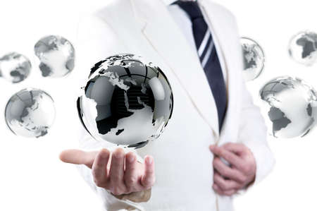 businessman and globe world map. International global company concept.の写真素材