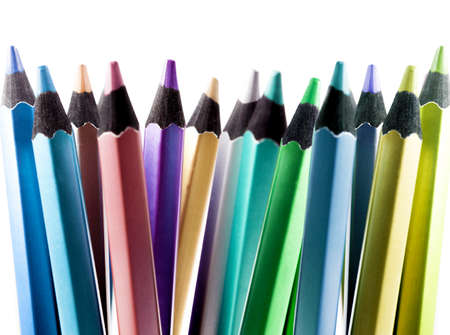 Bunch of colored pencils over white backgroundの写真素材