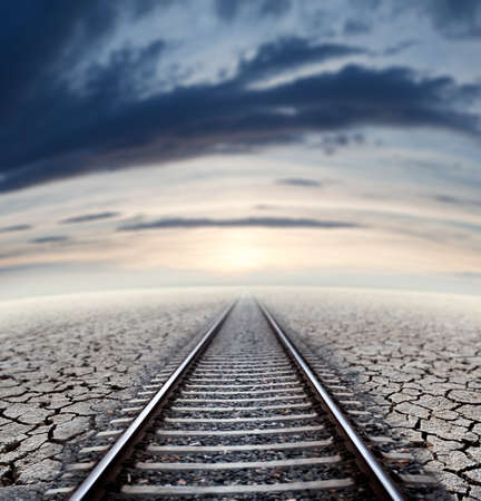 Travel concept and railway.Sunset dreamscapeの写真素材