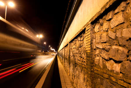 City street at night.Wall cobble and roadの写真素材
