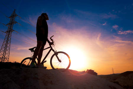 Extreme sports.Mountain bicycle and man.Life style outdoor extreme sportの写真素材