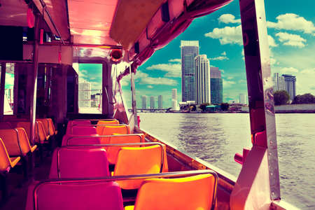 Bangkok city.Chao praya river and boat.Skyscraperの写真素材