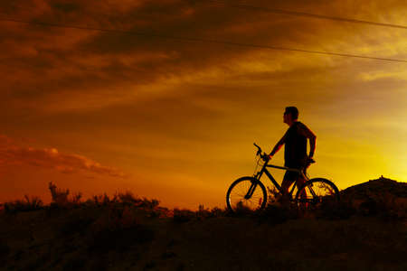 Extreme sports.Mountain bicycle and man.Life style outdoor extreme sportの写真素材