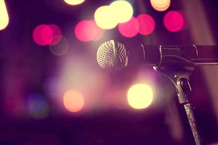 Live music background.Microphone and stage lights.Concert and music conceptの写真素材