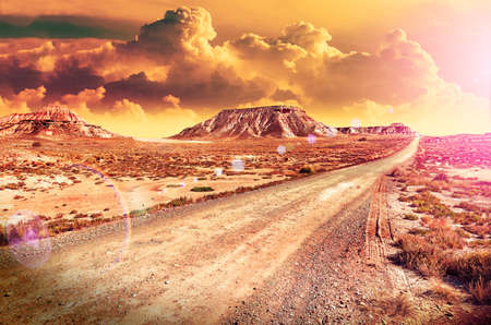 Travel and adventures through remote panoramic desert landscapeの写真素材
