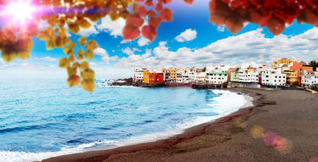 Sunset scenery Spain sea and island .Beach adventures and travel concept.Puerto de la cruzの写真素材