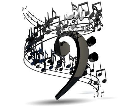 3d illustration of musical notes and musical signs of abstract music sheet.Music background design.Musical writing isolated over whiteの写真素材