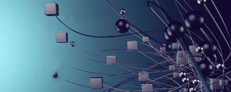 3d illustration abstract technology background.Geometric shapes in darkness.Lines and cubes concept backdropの写真素材