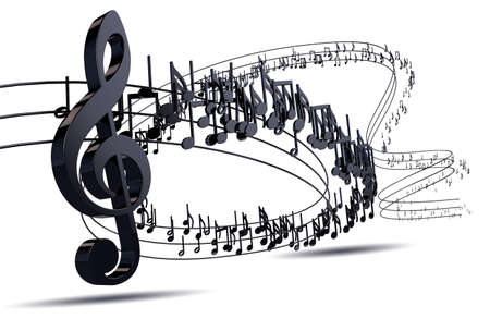 3d illustration of musical notes and musical signs of abstract music sheet.Music background design.Musical writing isolated over whiteの写真素材