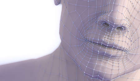 3d illustration of plastic surgery.Mesh and lines  in the skin and procedure to eliminate wrinkles.Anti-aging aesthetic medical treatmentの写真素材